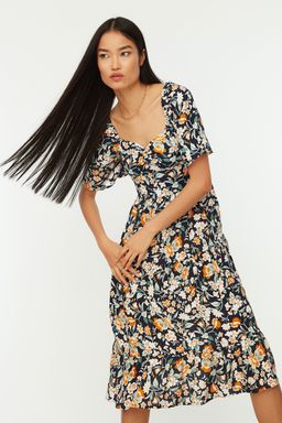 TRENDYOLMILLA Mor A Kesim Balon Kollu Cicek Desenli Midi Dokuma Elbise TWOSS20EL2323  фото 11