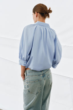 CAMISA MANGA ABULLONADA ZW COLLECTION / Azul claro - Zara фото 3