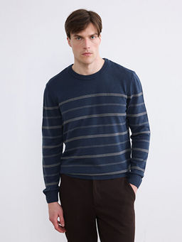 Bisiklet Yaka ?izgili Erkek Triko Kazak