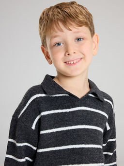 Bisiklet Yaka ?izgili Erkek Bebek Triko Kazak