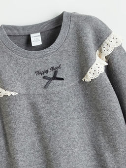 Bisiklet Yaka Bask?l? K?z ?ocuk Sweatshirt