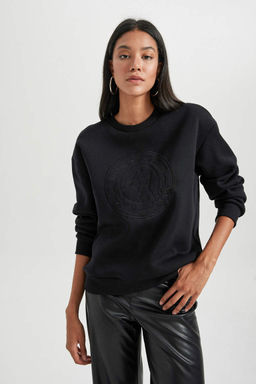 Толстый свитшот Relax Fit с круглым вырезом - Defacto фото 3