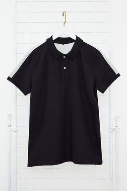 Siyah Renk Bloklu Regular/Normal Kesim %100 Pamuklu Polo Yaka T-shirt TMNSS24PO00009