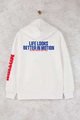 Teen Ekru Oversize/Genis Kal?p Slogan Bask?l? Kal?n Ici Polarl? Orme Sweatshirt TWOAW26SW00163 - Trendyolmilla фото 6