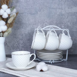 Чайный набор 12 предметов 220 мл / TC69M-12M 230 /уп 8/ Плетенка костяной фарфор, металл подст - ГалеонТрейд фото 2