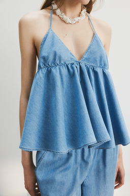 Top denim con escote halter - H&m фото 5