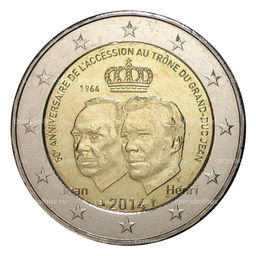 Монета 2 евро 2014 года 50 лет правления герцога Жана