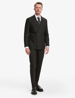 Siyah Extra Slim Fit _izgili Kruvaze Tak_m Elbise