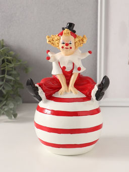 Копилка для денег «Клоун в цилиндре, на надувном мяче», полистоун, красно-белый, 12.5×11×20.5 см