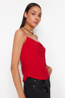 K?rm?z? Spagetti Ask?l? Degaje Yaka Esnek Orme Bluz TWOSS24BZ00640 - Trendyolmilla фото 3