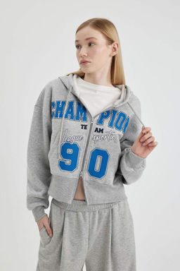 Толстовка на молнии с капюшоном и принтом Cool Oversize - Defacto фото 4