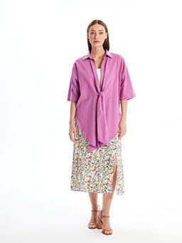 ?al Yaka D?z Oversize Keten G?r?n?ml? Kad?n Kimono