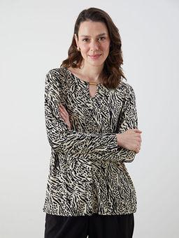 Bisiklet Yaka Desenli Uzun Kollu Kad?n Bluz