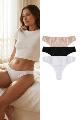 TRENDYOLMILLA Siyah-Beyaz-Ten 3lu Paket Pamuklu Tanga Orme Kulot THMSS21KU0135  фото 85