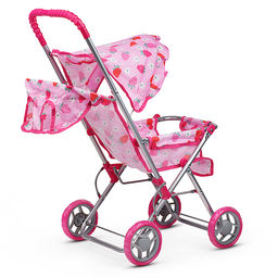 Коляска для кукол, складная, прогулочная, с тентом, цвет клубнички на розовом