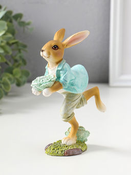 Фигурка полистоун Зайчик в голубом пиджаке с декоративной капустой, 15 см
