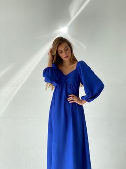 Платье-миди с пышными рукавами в цвете кобальт - Martichelli фото 17