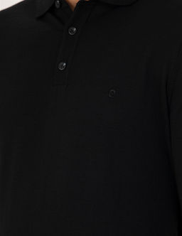 Siyah Regular Fit Polo Yaka Y_n Kar___ml_ Basic Triko Kazak