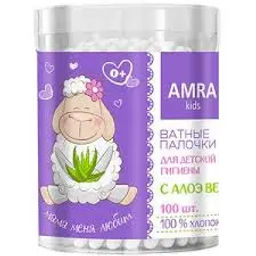 Бумфа Групп AMRA Ватные палочки 100шт (цилиндр) для детской гигиены с Алоэ Вера (24)