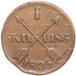 Монета 1 скиллинг 1805 года Швеция