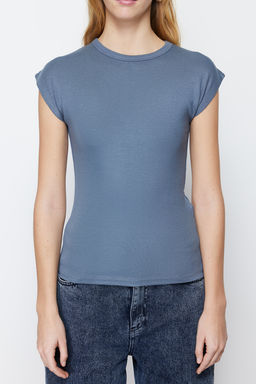 Ac?k Antrasit Viskoz/Yumusak Kumas Fitted/Vucuda Oturan Esnek Orme Bluz TWOSS23BZ00992