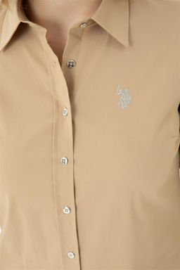 Женская базовая рубашка песочного цвета с длинным рукавом - U.s. polo assn фото 7