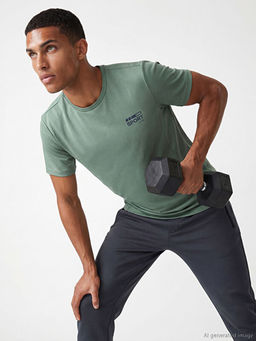 Bisiklet Yaka Bask?l? Erkek Spor Ti??rt