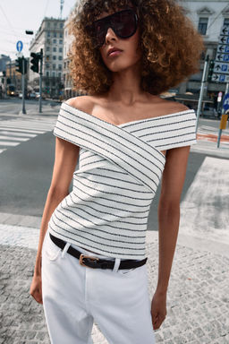 TOP CRUZADO BOUCL? / Blanco / Marino - Zara фото 4