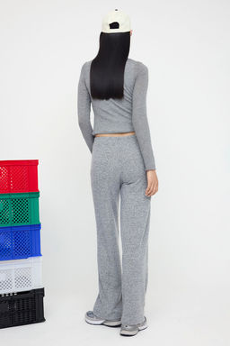 Antrasit Yumos Wide Leg/Genis Paca Baglama Detayl? Esnek Orme Pantolon TWOAW26PL00025