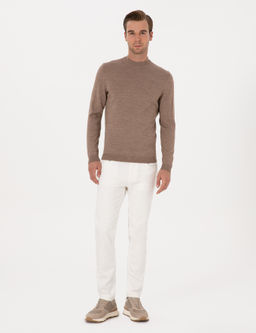 Beyaz Slim Fit Pamuk Liyosel Kar___ml_ Jean Pantolon