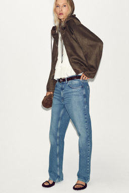 HOODED FAUX SUEDE BOMBER JACKET