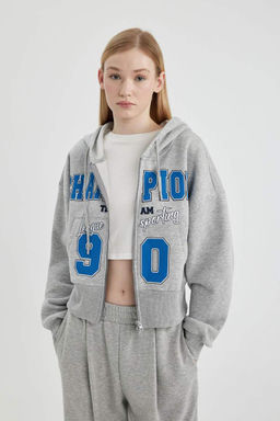 Толстовка на молнии с капюшоном и принтом Cool Oversize - Defacto фото 6