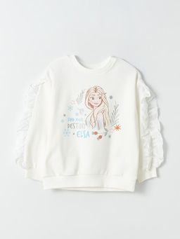 Bisiklet Yaka Elsa Bask?l? Uzun Kollu K?z ?ocuk Sweatshirt