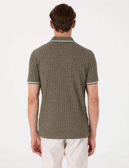 Haki Slim Fit _rme Dokulu Apa_ Yaka Ti__rt