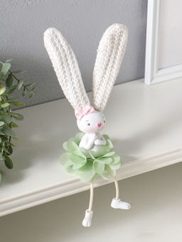 Фигура настольная полистоун Заюшка с розовым бантиком в цветочной юбочке, на полку, длинные ножки, 4.8?4?24.5 см