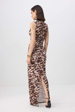 Kahverengi Leopar Desen Korse Detay Sandy Maxi Astars?z Party Elbise TPRSS26EL00223 - Trendyolmilla фото 4