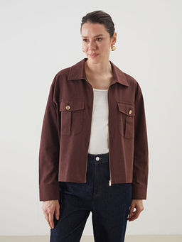 G?mlek Yaka Oversize Keten Kar???ml? Kad?n Ceket