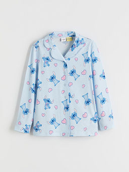 G?mlek Yaka Stitch Bask?l? K?z ?ocuk Pijama Tak?m?