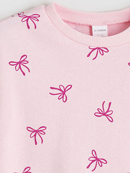 Bisiklet Yaka Fiyonk Desenli K?z ?ocuk Sweatshirt