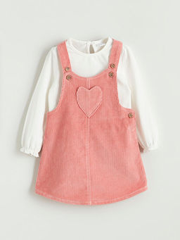 Bisiklet Yaka Kadife K?z Bebek Bluz ve Salopet 2li