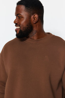 TRENDYOL MAN Kahverengi Buyuk Beden Oversize/Genis Kesim Ici Polar/S?cak Tutan Sweatshirt TMNAW24AO00025 - Trendyolmilla фото 2