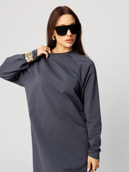 Женское платье с рукавом реглан из футера 2-х нитки графит ВП-11 (33)