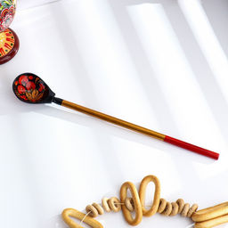 Цена за 10 шт. Ложка деревянная для солений, с художественной росписью, чёрная, хохлома