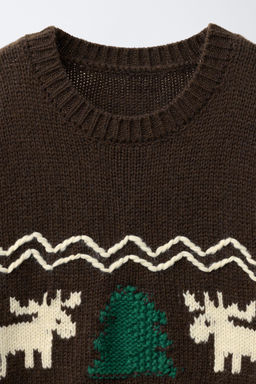 7-12 YEARS/ WOOL BLEND KNIT JUMPER EMBROIDERED REINDEER - Zara фото 3