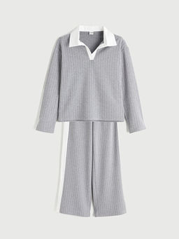 Polo Yaka ?izgili K?z ?ocuk Sweatshirt ve Tayt