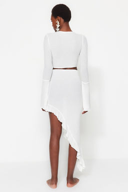 Plaj Giyim Beyaz Dokuma F?rf?rl? Bluz-Etek Tak?m TBESS23AU00040 - Trendyolmilla фото 6