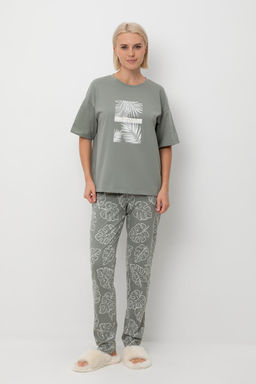Е 20142/зеленый чай,тропические листья пижама жен