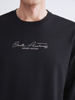 Bisiklet Yaka Bask?l? Erkek Sweatshirt