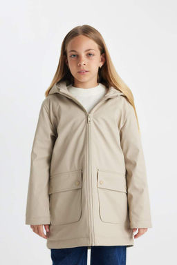 Водоотталкивающий плащ с капюшоном для девочек - Defacto фото 3