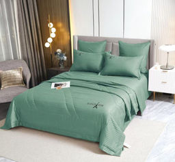 Одеяло MAISON DOR Страйп Сатин с простыней и наволочками L288-86 ГОЛУБОЙ